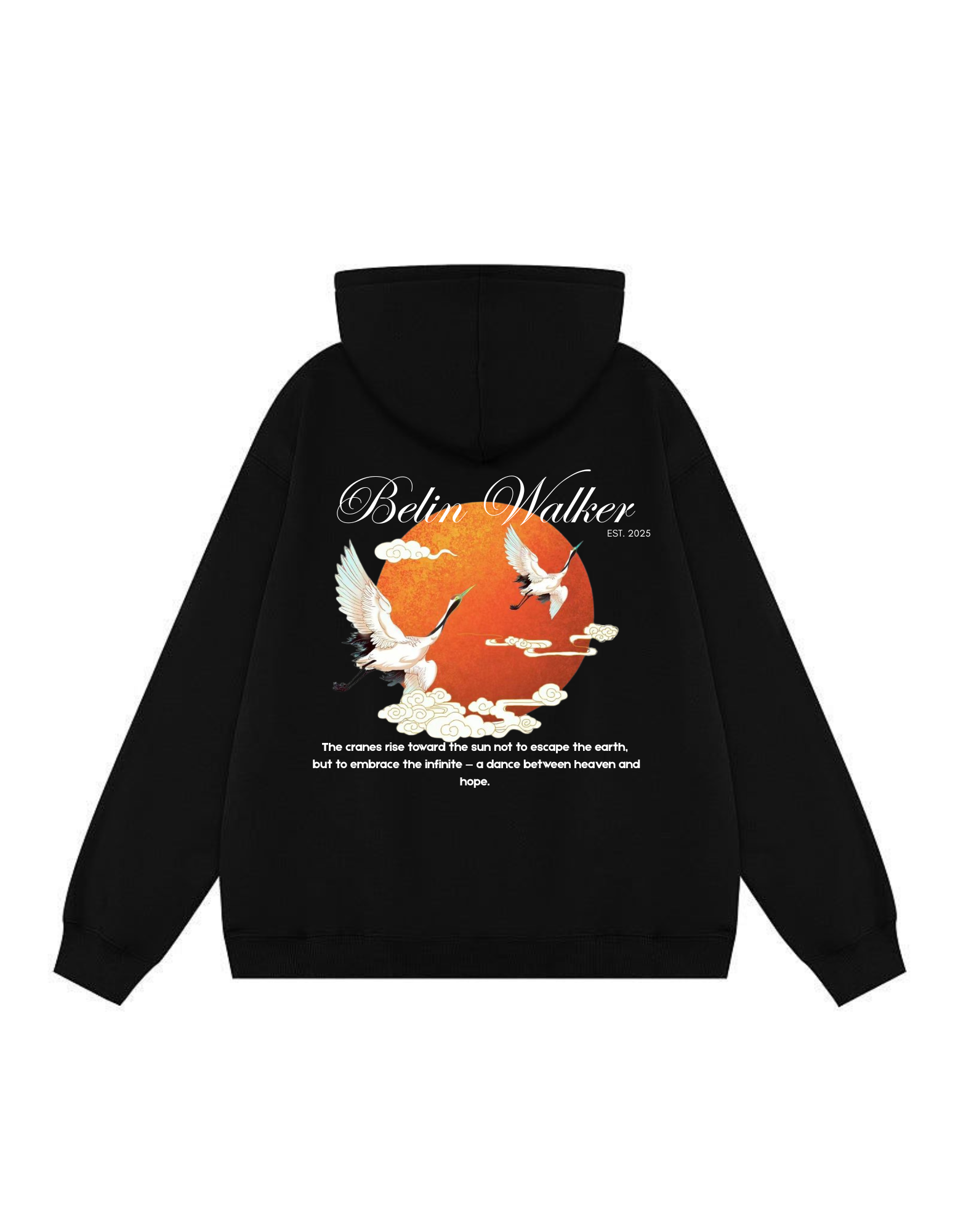 Belin Walker Premium 360 GSM Cotton Hoodie – Crane & Rising Sun Design